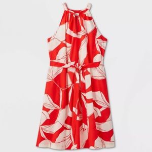 A New Day Floral Tie Waist Shirt Dress